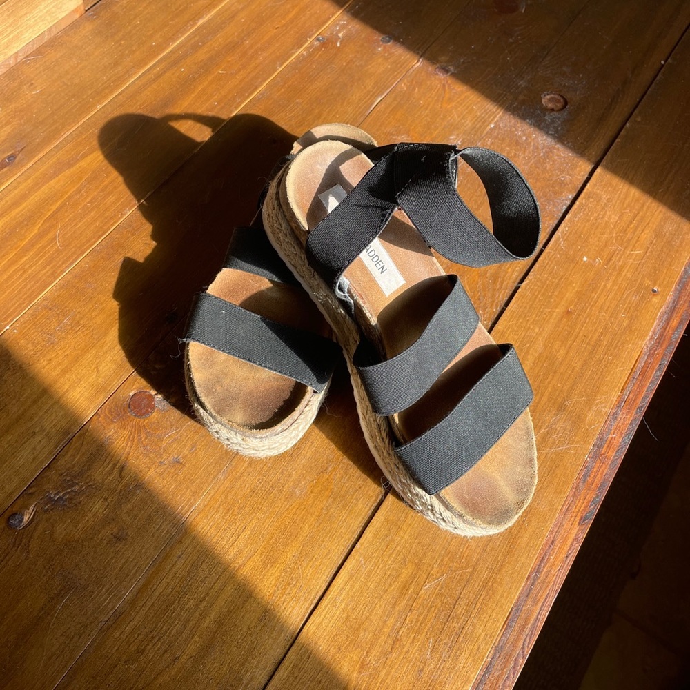 Steve Madden Black Platform Espadrille Sandals